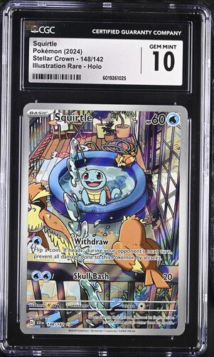 Squirtle Illustration Rare 2024 Pokemon Stellar Crown holo 148/142 CGC 10 – Official Pokemon TCG Product