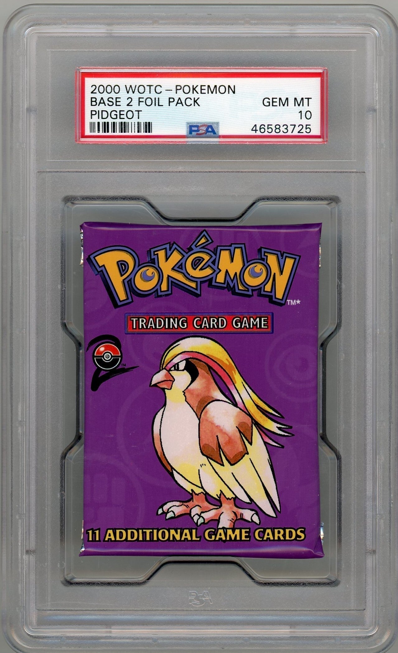 Pokemon 2000 WOTC Base Set 2 Foil Pack Pidgeot PSA 10 – Official Pokemon TCG Product