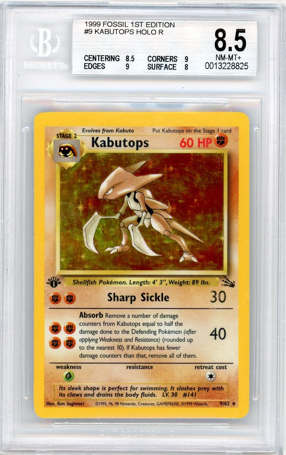 Kabutops Pokemon Fossil 1st Edition Holo #9/62 BGS 8.5 – Official Pokemon TCG Product